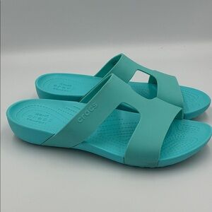CROCS Serena Turquoise Blue Slide Iconic Comfort Sandals Women’s size 8